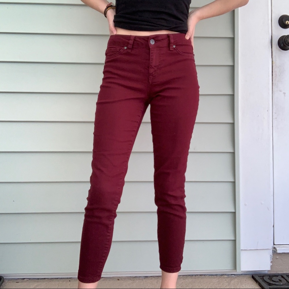 high rise maroon skinny jeans
